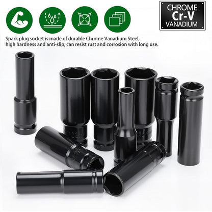 Steckschlüsselsatz 1/2 Zoll, 10-teilig, Vielzahn Nüsse, Chrom-Vanadium-Stahl