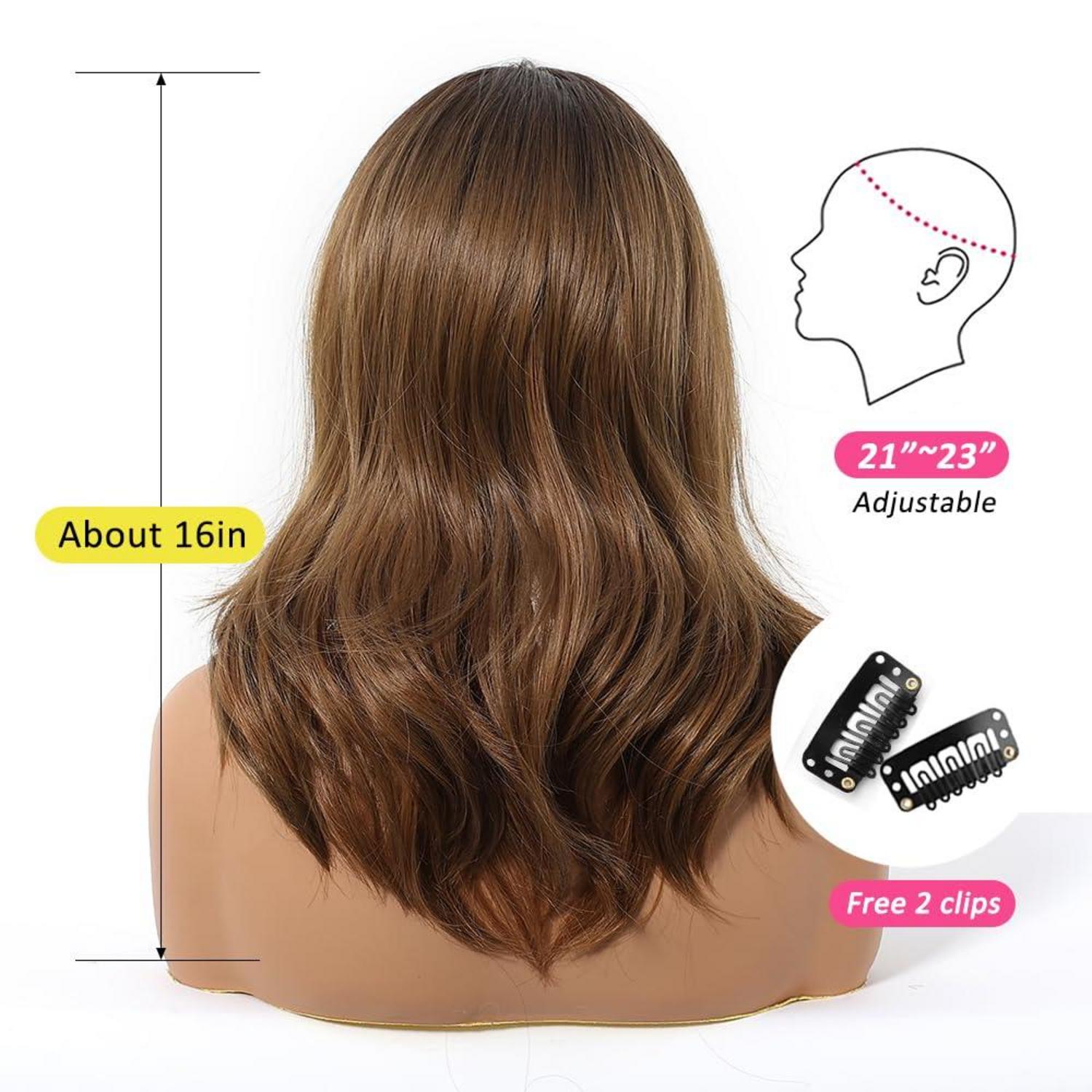 Ombre Braune Lockige Perücke mit Pony für Frauen - Hitzebeständige Synthetische Haare
