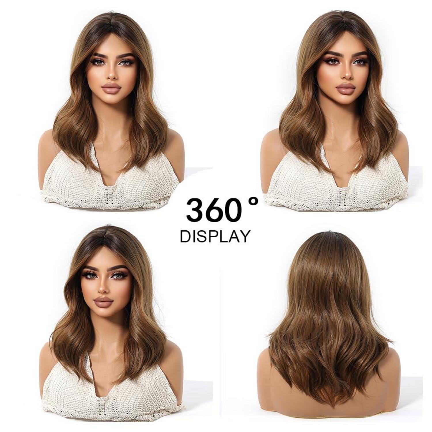 Ombre Braune Lockige Perücke mit Pony Frauen Synthetische Hitzebeständige Haare