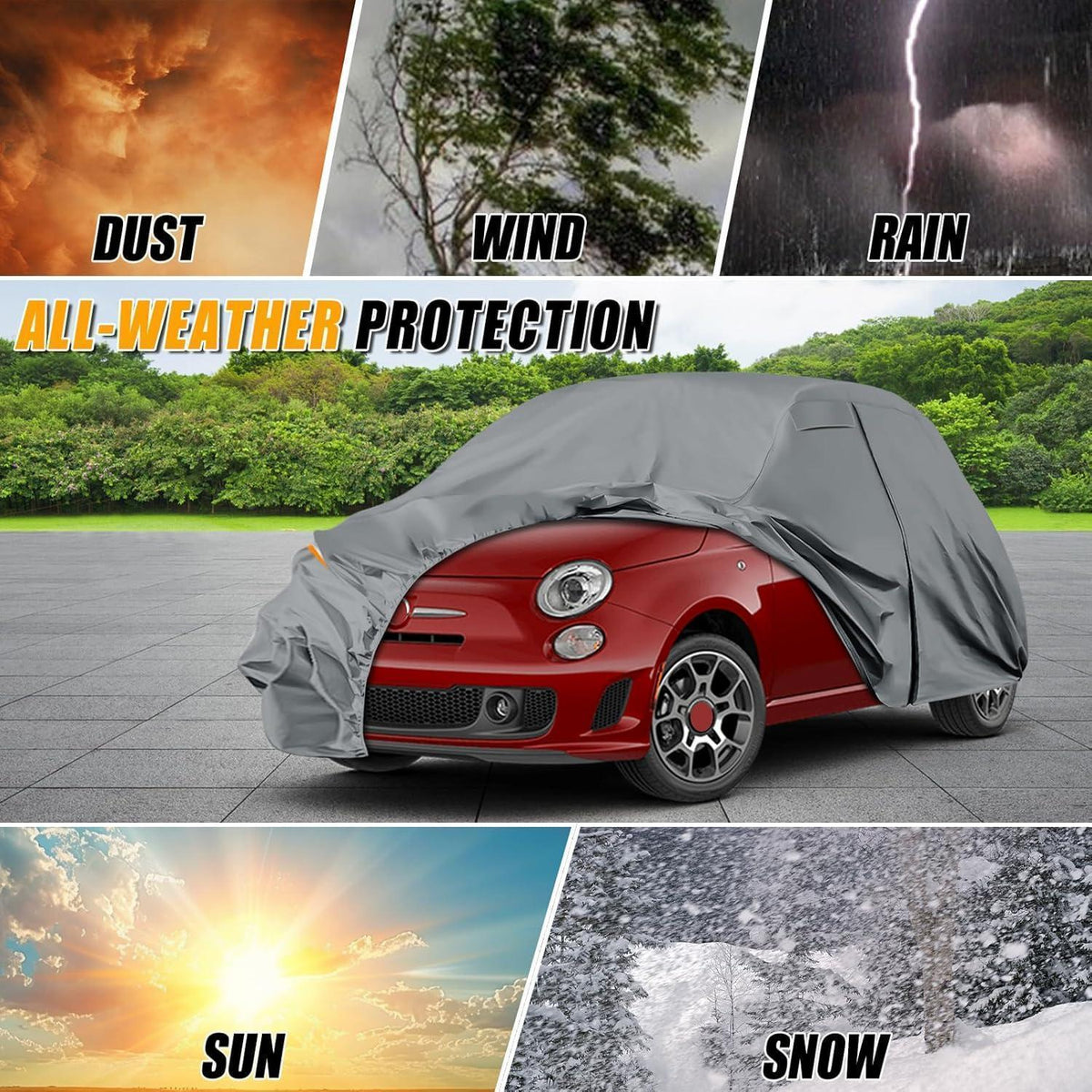 Autoabdeckung wasserdicht FIAT 500 2007-2025 Allwetter Schutzhülle