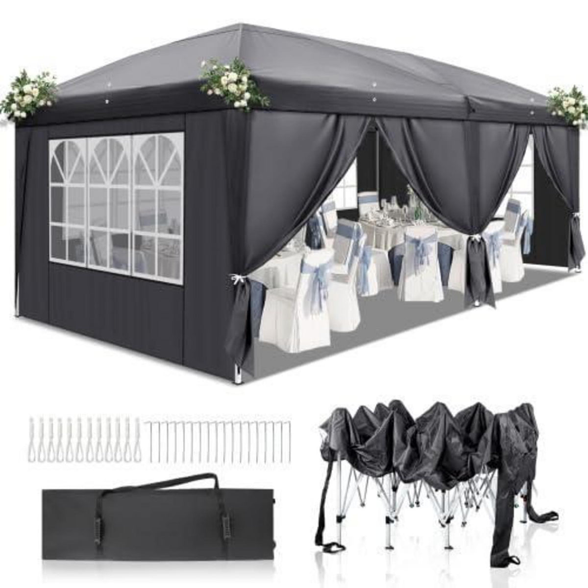 Bonnlo Gazebo 3x6m – Höhenverstellbares Partyzelt mit Seitenteilen