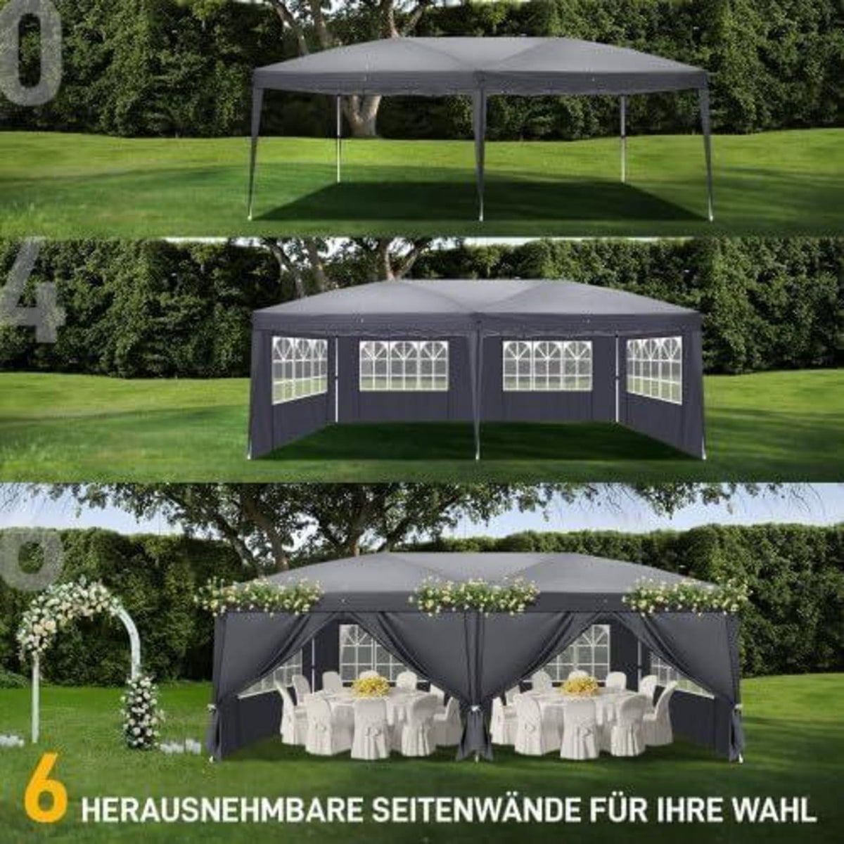 Bonnlo Gazebo 3x6m – Höhenverstellbares Partyzelt mit Seitenteilen