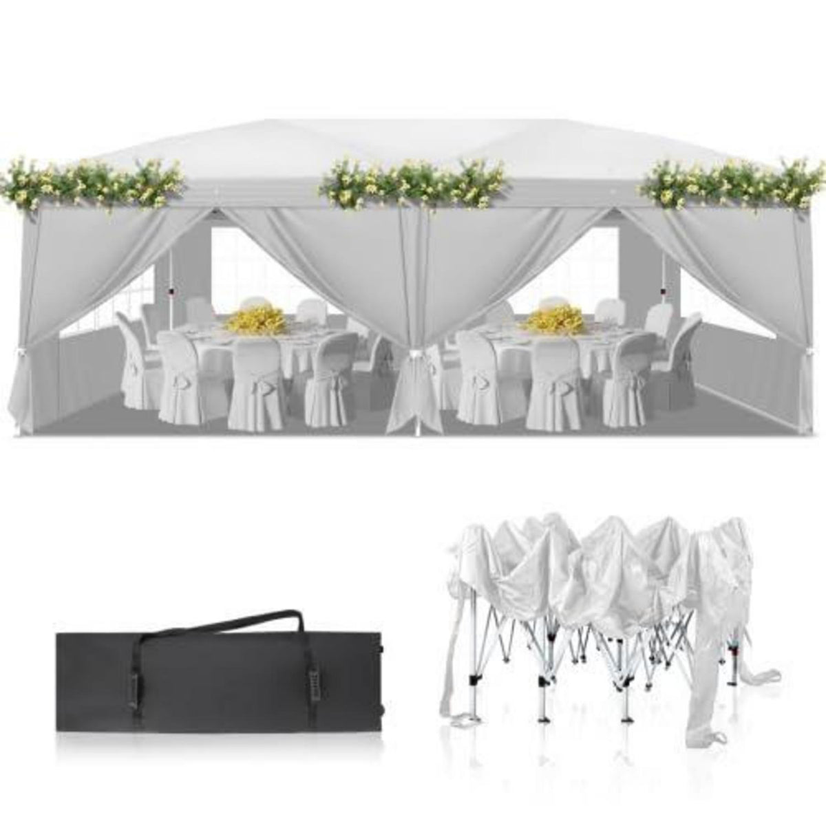Bonnlo Gazebo 3x6m – Höhenverstellbares Partyzelt mit Seitenteilen
