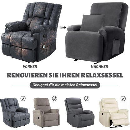 Stretch Sesselbezug Samt Grau – 4-teilig mit Kissenbezug