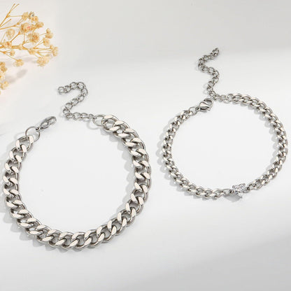 Edelstahl Partnerarmbänder für Paare | Verstellbare Kubanische Kette | Valentinstags Geschenk