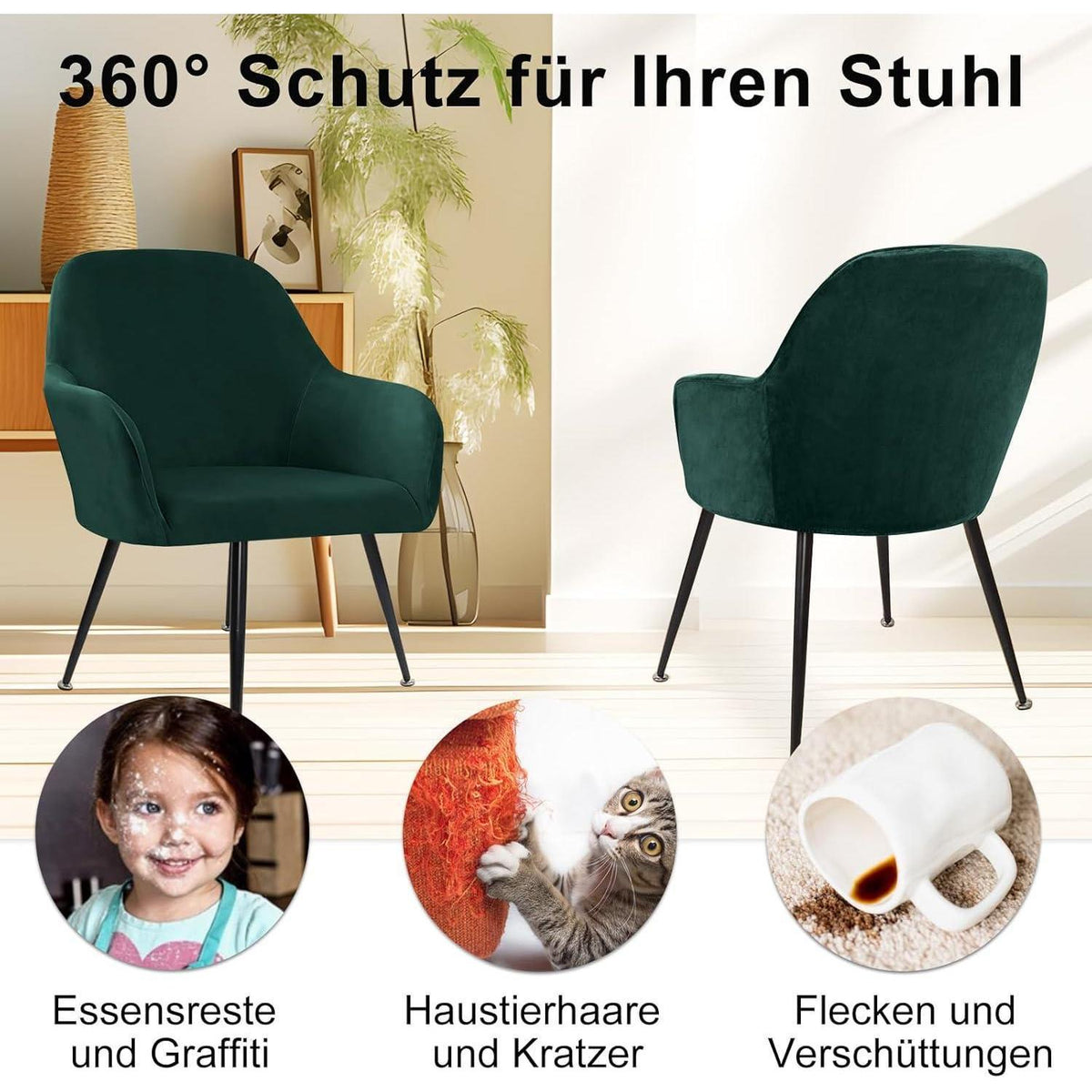Stretch Samt Stuhlhussen Set - Grün, 4 Stück