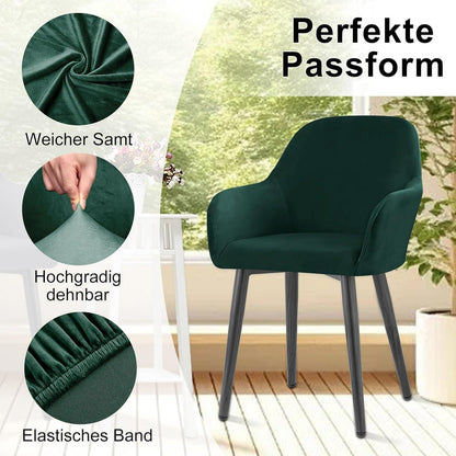 Stretch Samt Stuhlhussen Set - Grün, 4 Stück