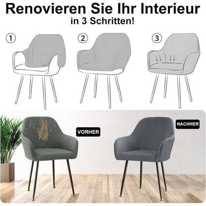 Stretch Samt Stuhlhussen Set - Grau, 4 Stück