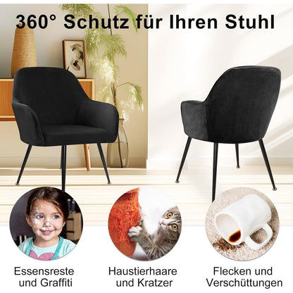 Stretch Samt Stuhlhussen 4er Set Schwarz - Universal Passform