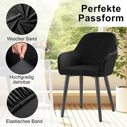 Stretch Samt Stuhlhussen 4er Set Schwarz - Universal Passform