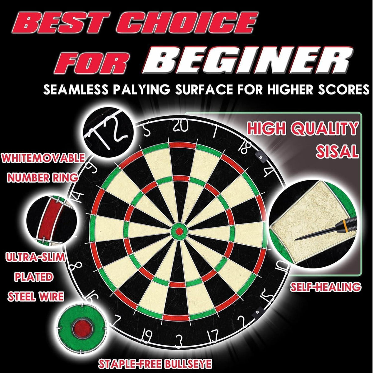 Kork Dartscheibe Set mit Pfeilen & Zubehör – Steeldart Scheibe