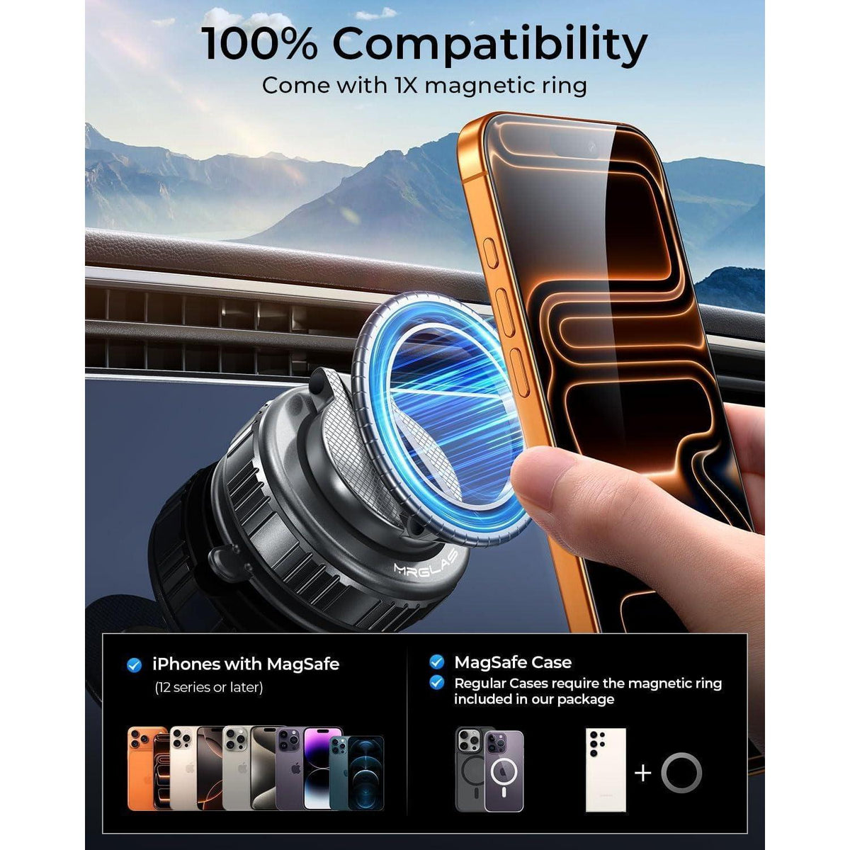 360° Auto Handyhalterung Magnetisch, Vakuum & Teleskoparm