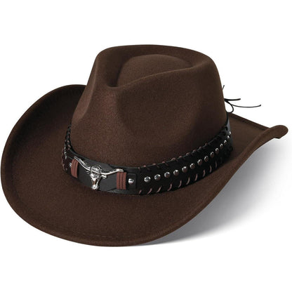 Cowboyhut mit breiter Krempe und Band in Lederoptik