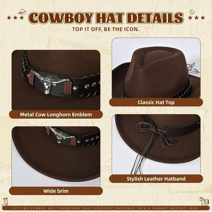 Cowboyhut mit breiter Krempe und Band in Lederoptik