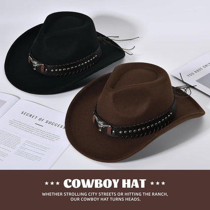 Cowboyhut mit breiter Krempe und Band in Lederoptik