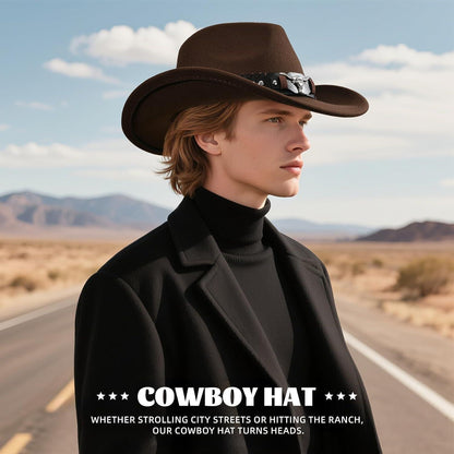 Cowboyhut mit breiter Krempe und Band in Lederoptik