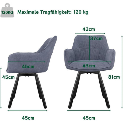 Drehbarer Esszimmerstuhl Set 6 - Grau, Samt & Armlehnen
