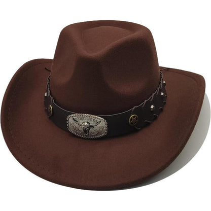 Cowboyhut mit breiter Krempe und Band in Lederoptik