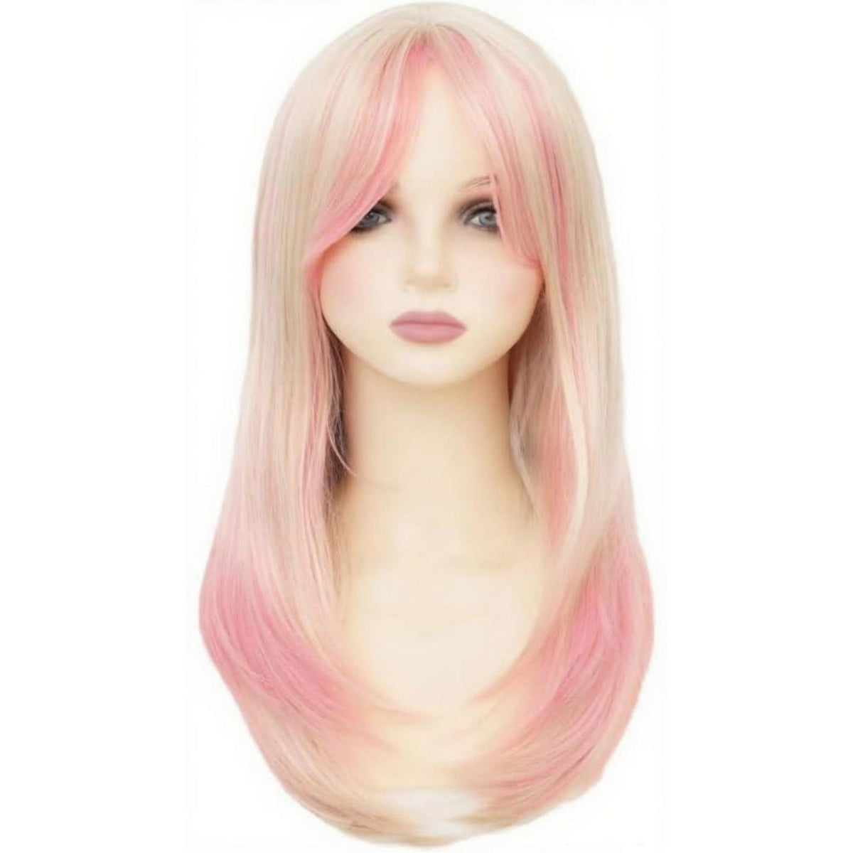 Rosa Blonde Lange Gerade Perücke mit Pony – Synthetisch & Cosplay