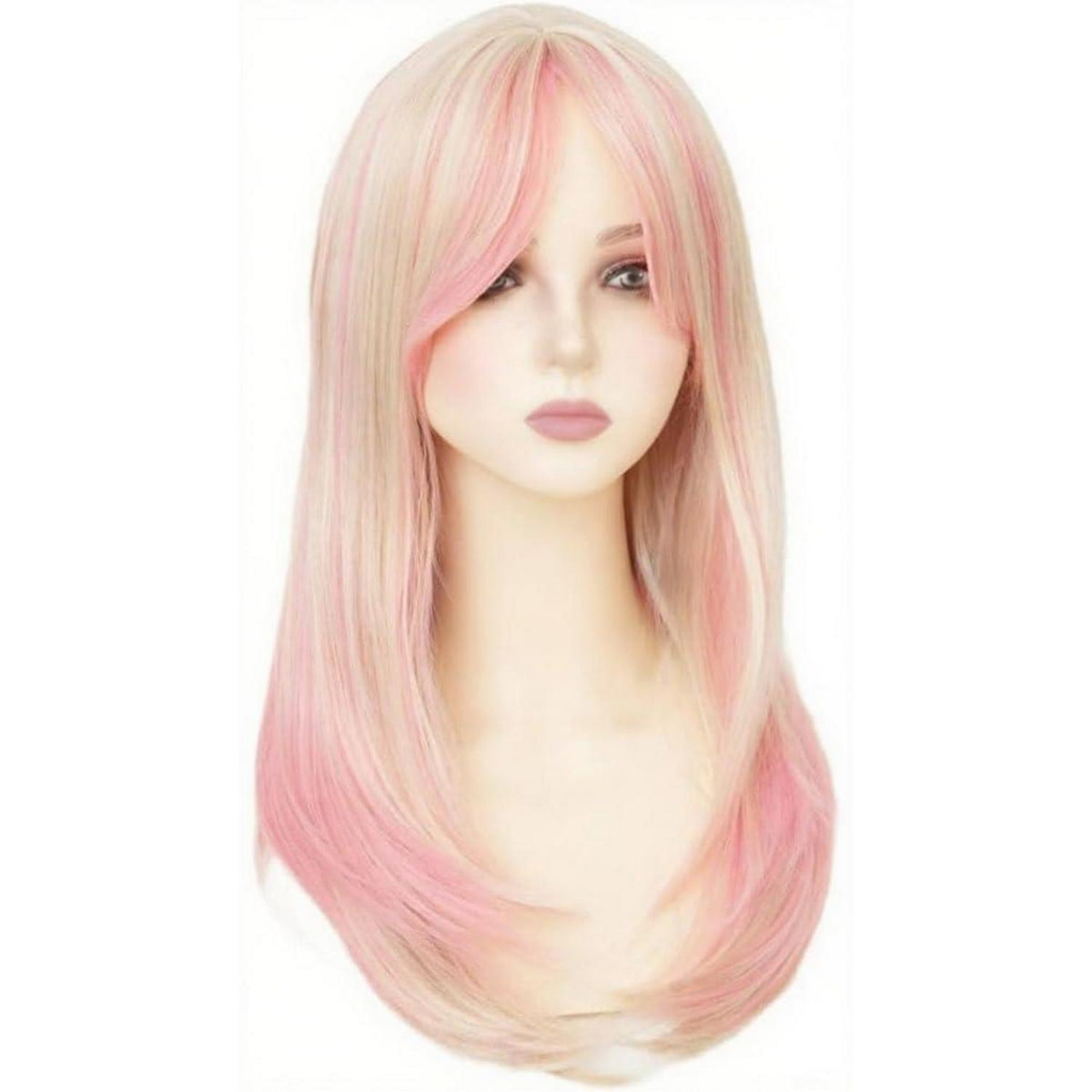 Rosa Blonde Lange Gerade Perücke mit Pony – Synthetisch & Cosplay