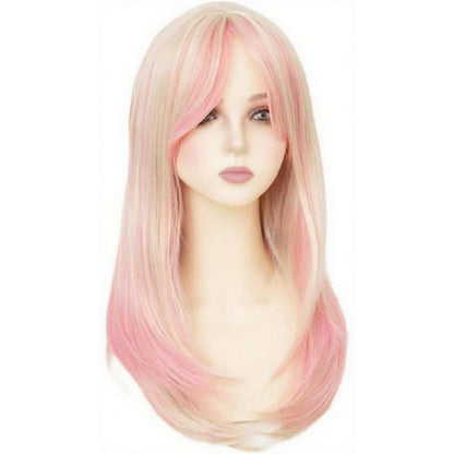 Rosa Blonde Lange Gerade Perücke mit Pony – Synthetisch & Cosplay