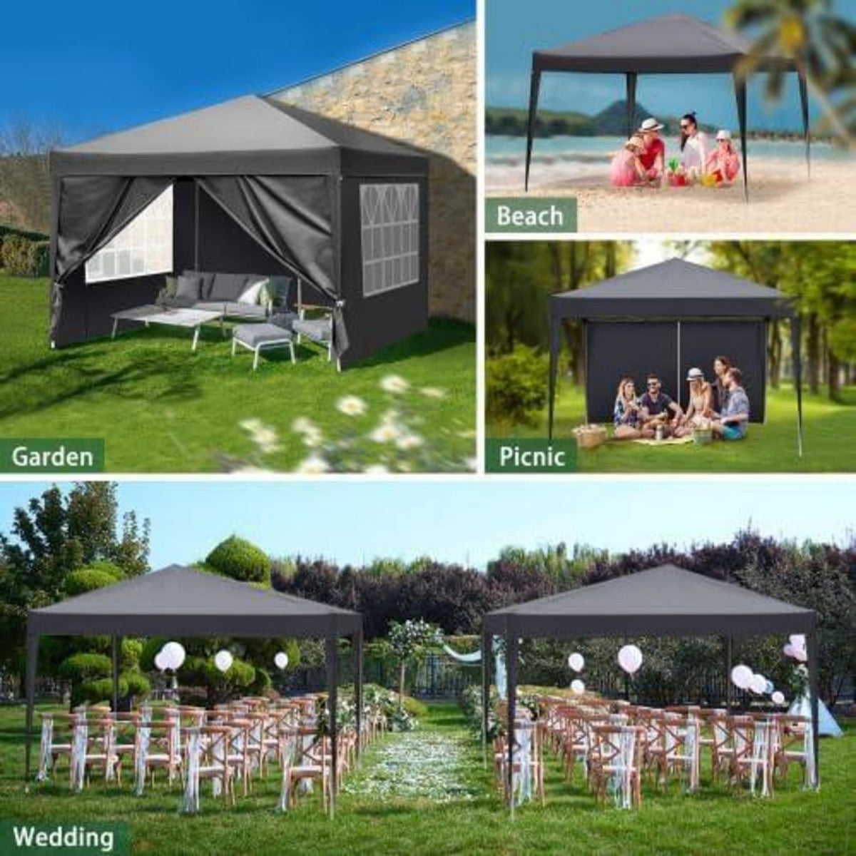 3x3m Gazebo mit 4 Wänden – Wasserdicht & UV-Schutz für Garten & Events