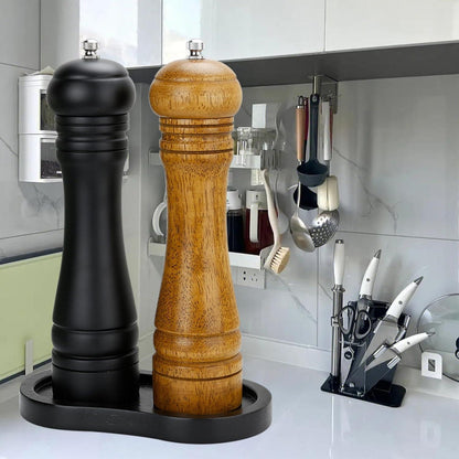 Holz Tablett für Salz & Pfeffer Mühlen | Küchenablage Schwarz
