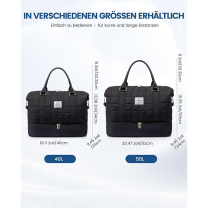 Große Reisetasche mit Schuhfach und Nassfach, Schwarz