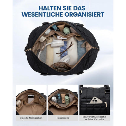 Große Reisetasche mit Schuhfach und Nassfach, Schwarz