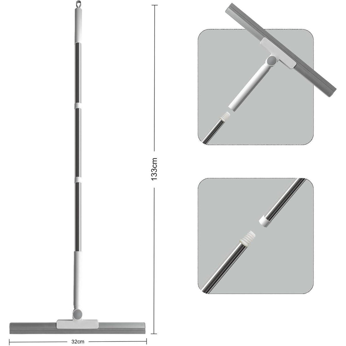 Duschabzieher mit langem Griff, 32cm Gummilippe, Weiß