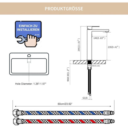 Waschtischarmatur Bad Gold Hoch - Edelstahl Mischbatterie