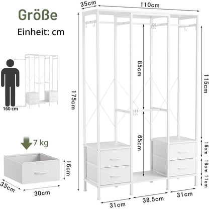 Offener Kleiderständer mit Schubladen – Weiß