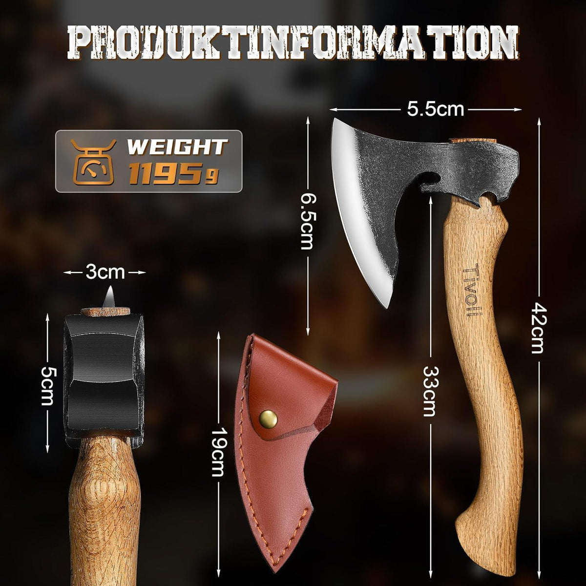 Survival Axt Camping Axt 42cm Kohlenstoffstahl Walnussholzgriff