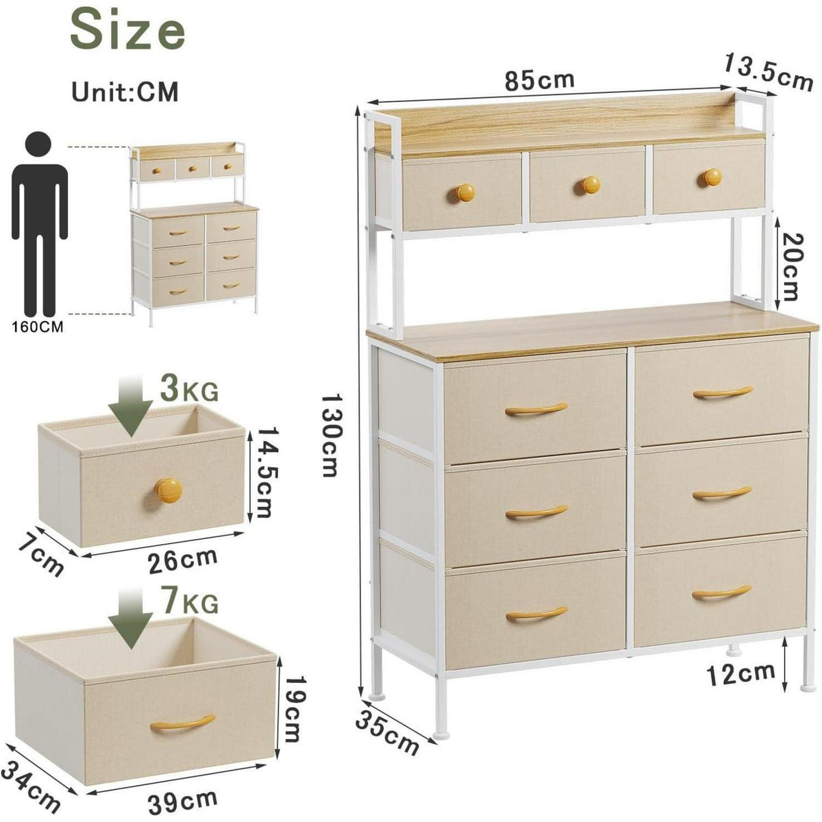 Kommode mit 9 Schubladen – Schlafzimmer Möbel in Beige