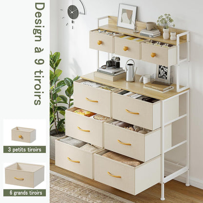 Kommode mit 9 Schubladen – Schlafzimmer Möbel in Beige