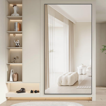 Ganzkörperspiegel 198x96cm – Stehender Bodenspiegel mit Ständer Schwarz