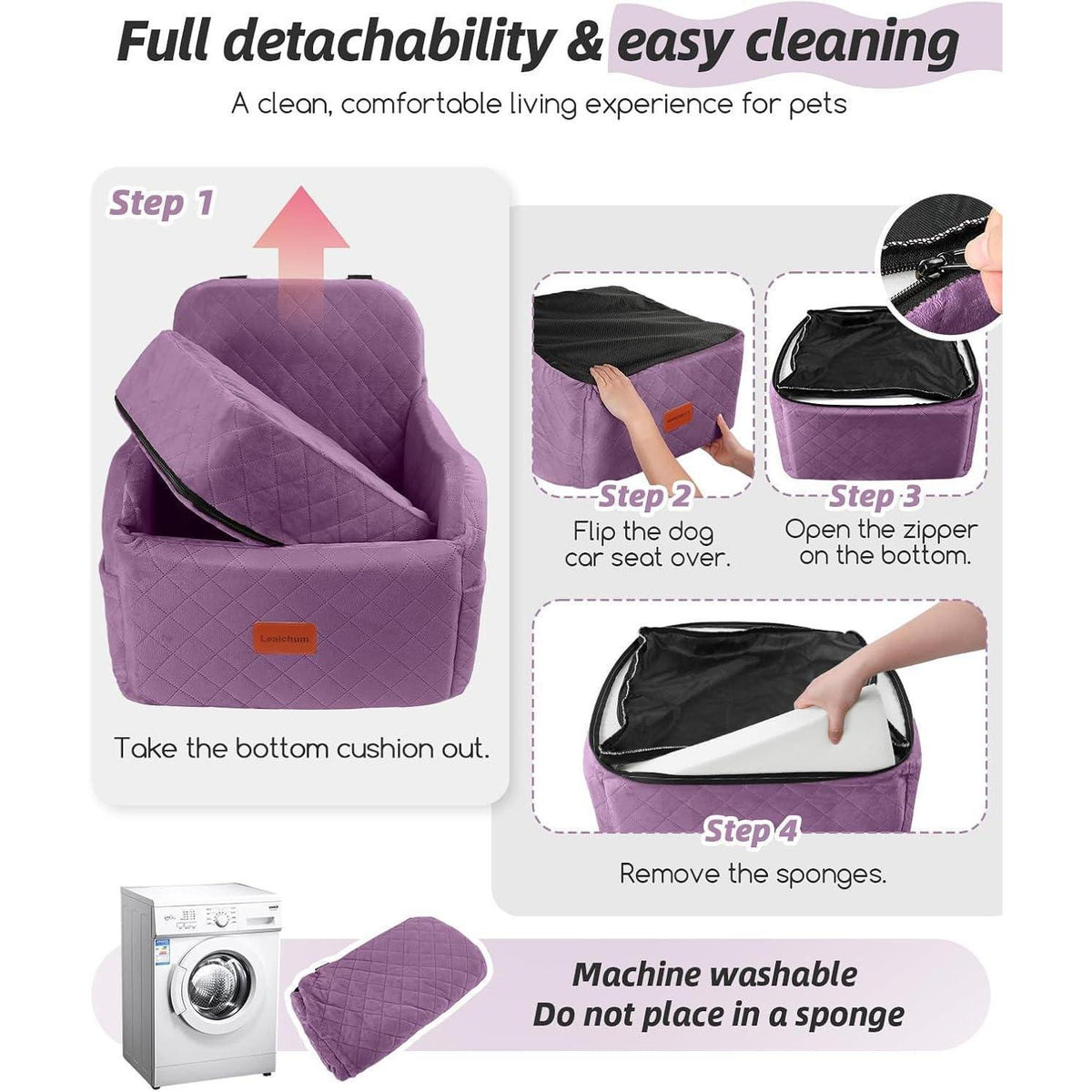 Hunde-Autositz Purple Medium mit Leinen