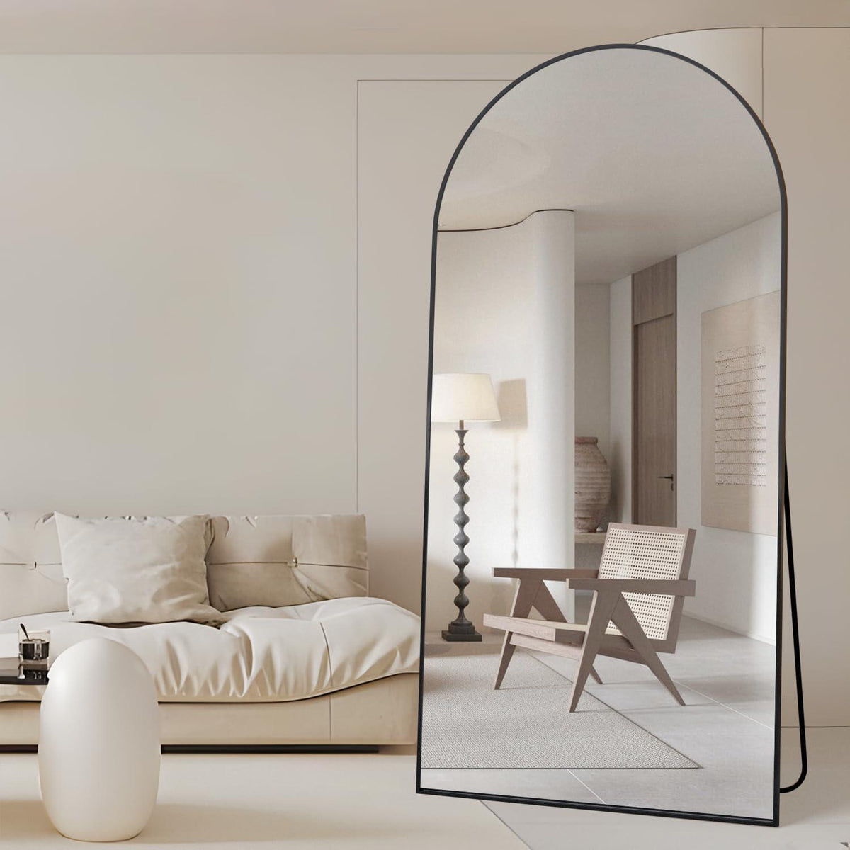 Gewölbter Ganzkörper Spiegel 193x86cm – Stehend/Hängend Schwarz