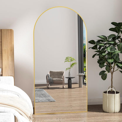 Gewölbter Ganzkörper Spiegel 193x86cm Gold – Stehend & Wandmontage