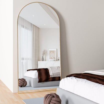 Gewölbter Ganzkörper Spiegel 193x86cm Gold – Stehend & Wandmontage