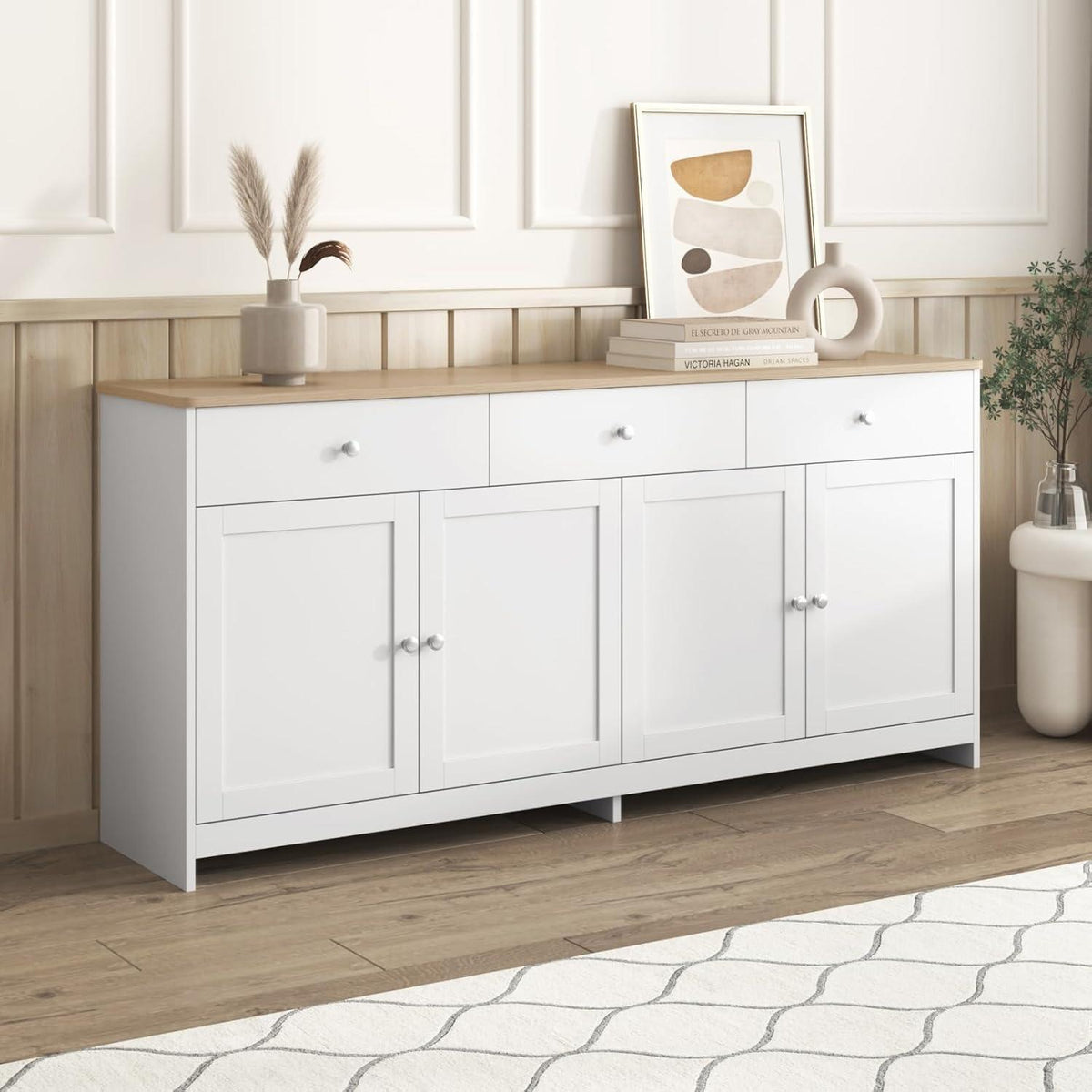 Weißes Sideboard mit 3 Schubladen & 4 Türen – 160cm