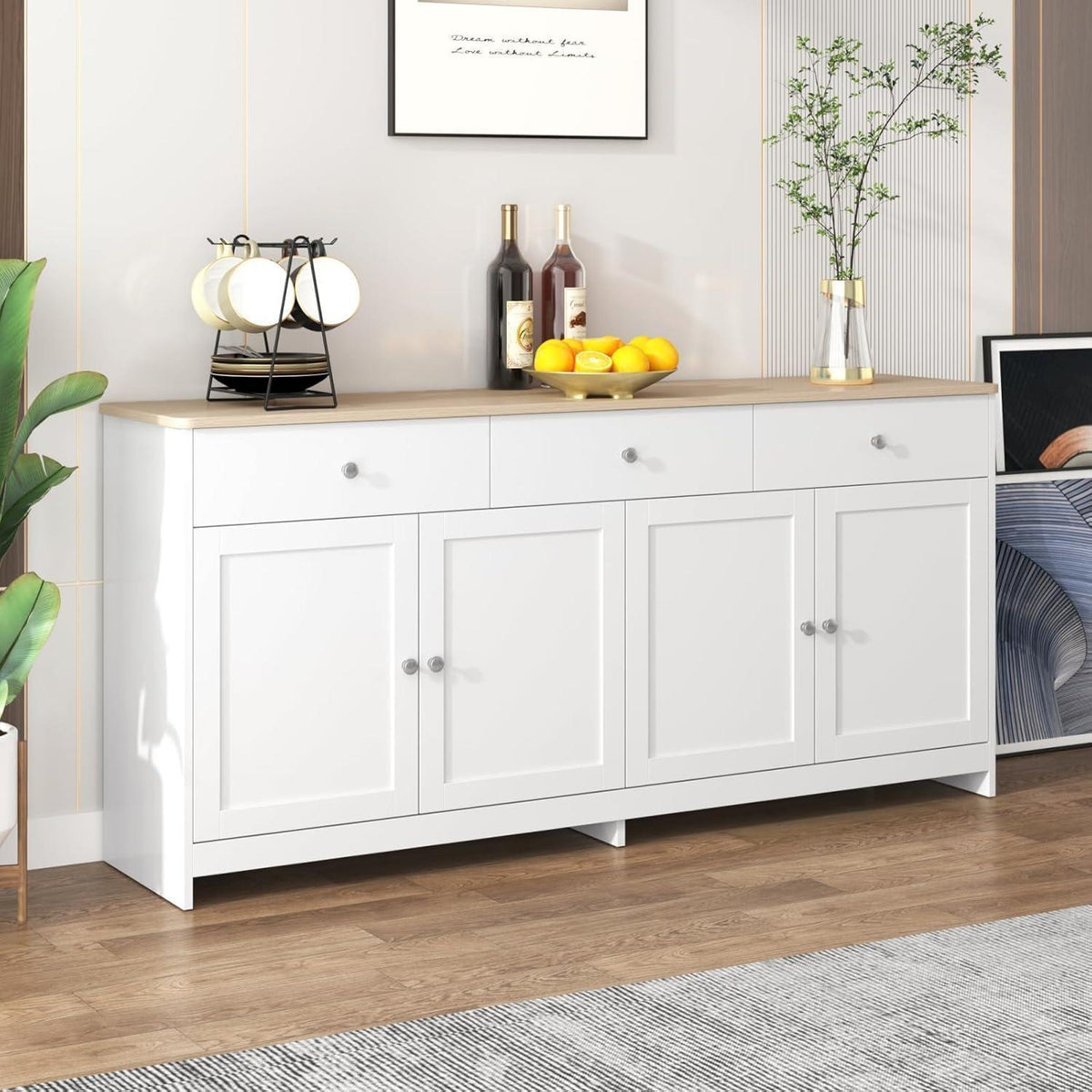 Weißes Sideboard mit 3 Schubladen & 4 Türen – 160cm
