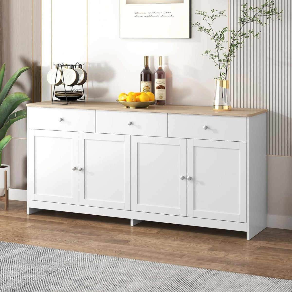 Weißes Sideboard mit 3 Schubladen & 4 Türen – 160cm