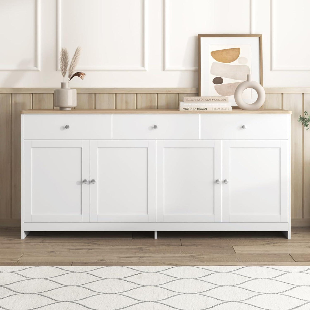 Weißes Sideboard mit 3 Schubladen & 4 Türen – 160cm