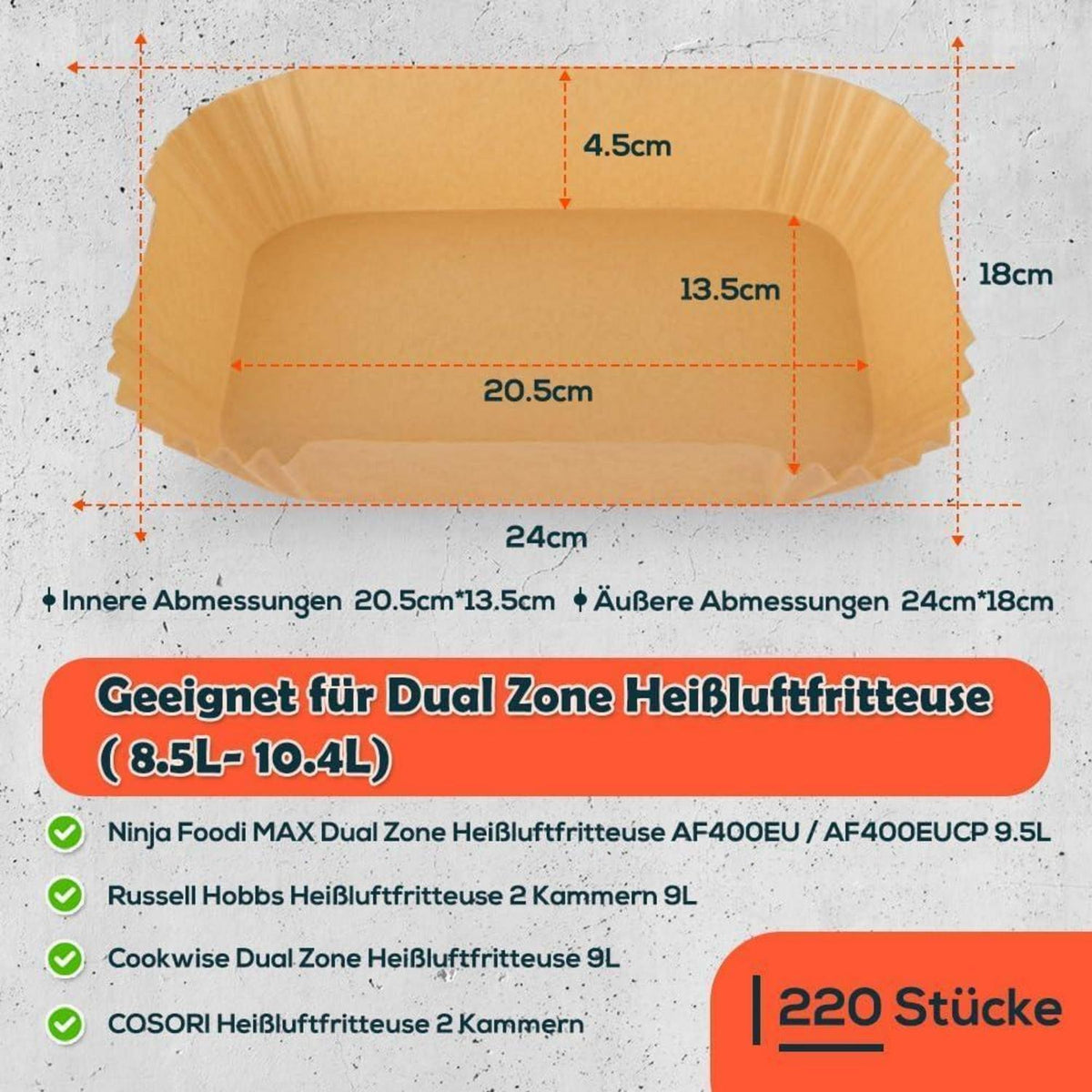 Backpapier für Heißluftfritteuse – 220 Stück, Dual Zone