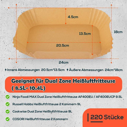 Backpapier für Heißluftfritteuse – 220 Stück, Dual Zone