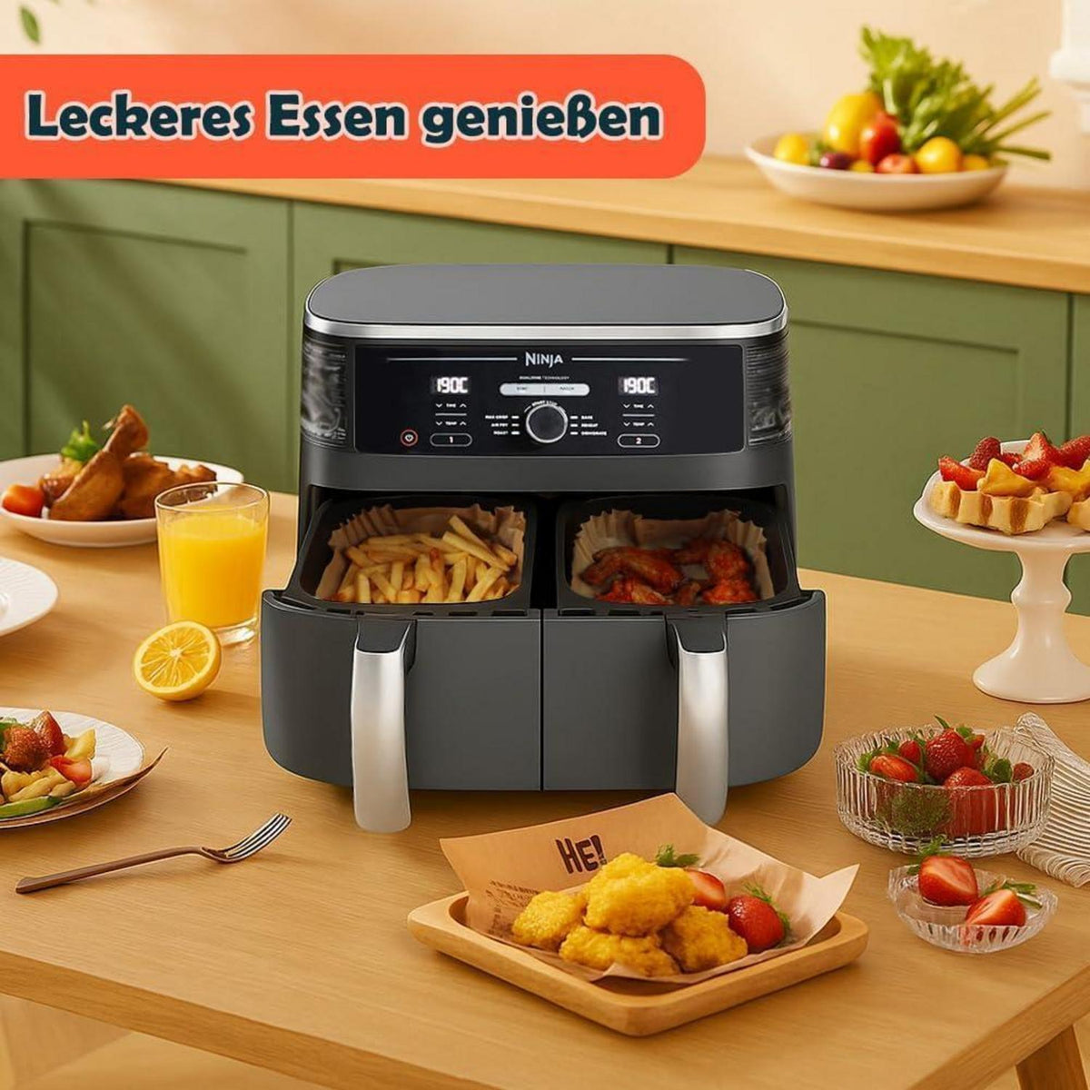 Backpapier für Heißluftfritteuse – 220 Stück, Dual Zone
