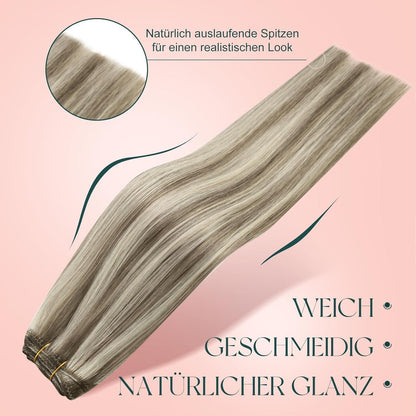Echthaar Tressen Braun Blond Highlight #P8/60 50cm