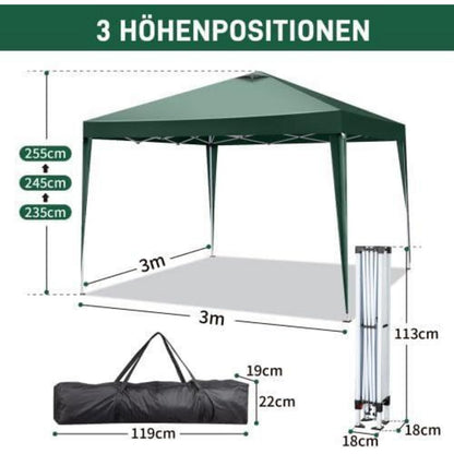 3x3m Gazebo mit 4 Wänden & Sandsäcken – Wasserdicht & UV-Schutz