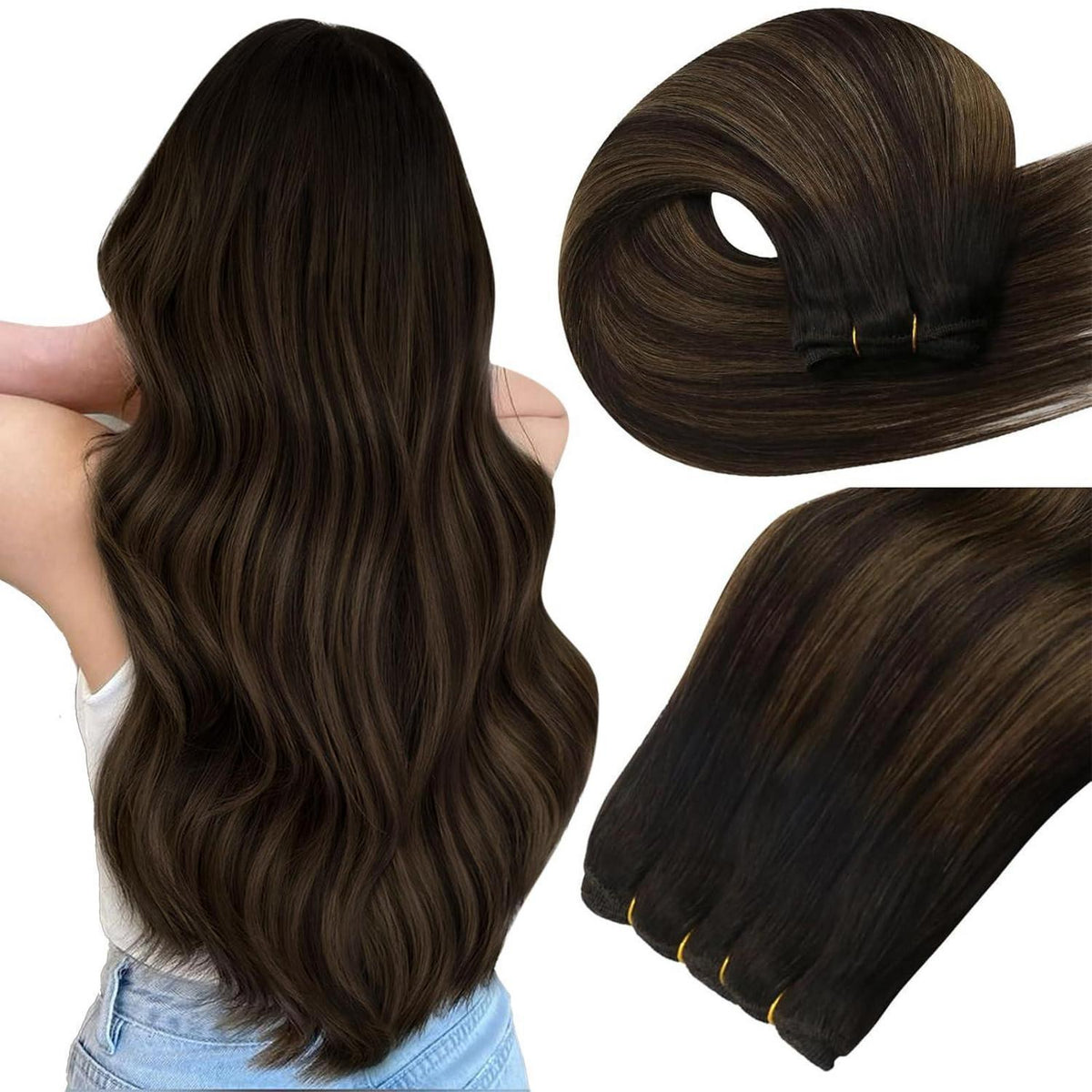 Echthaar Tressen Braun Ombre 60cm – Remy Menschenhaar